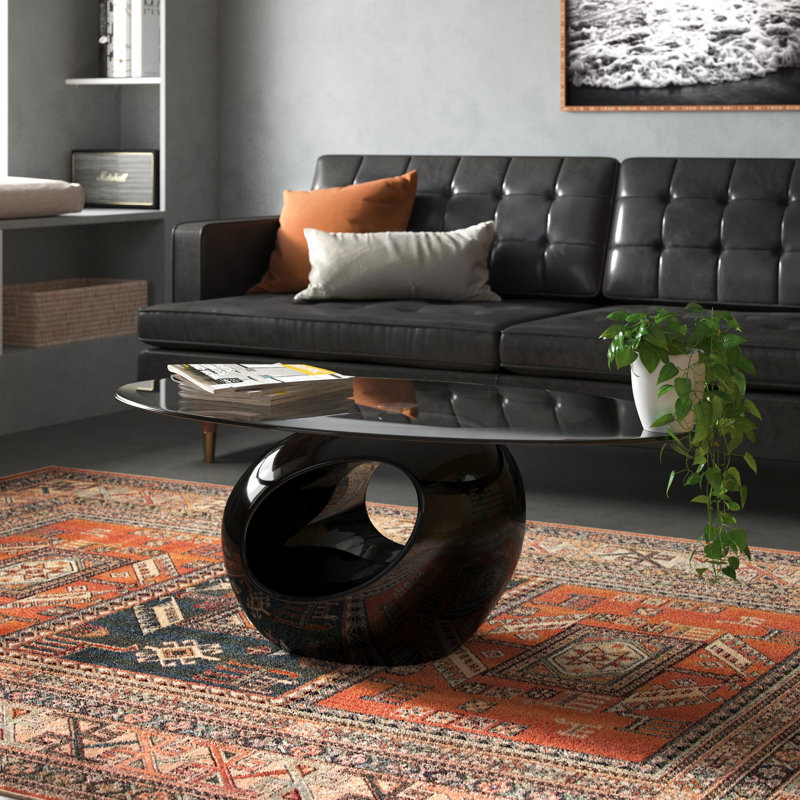 Mosheim Glass Top Coffee Table, 15.75"H x 41.3"L x 21.6"W, Clear/Black