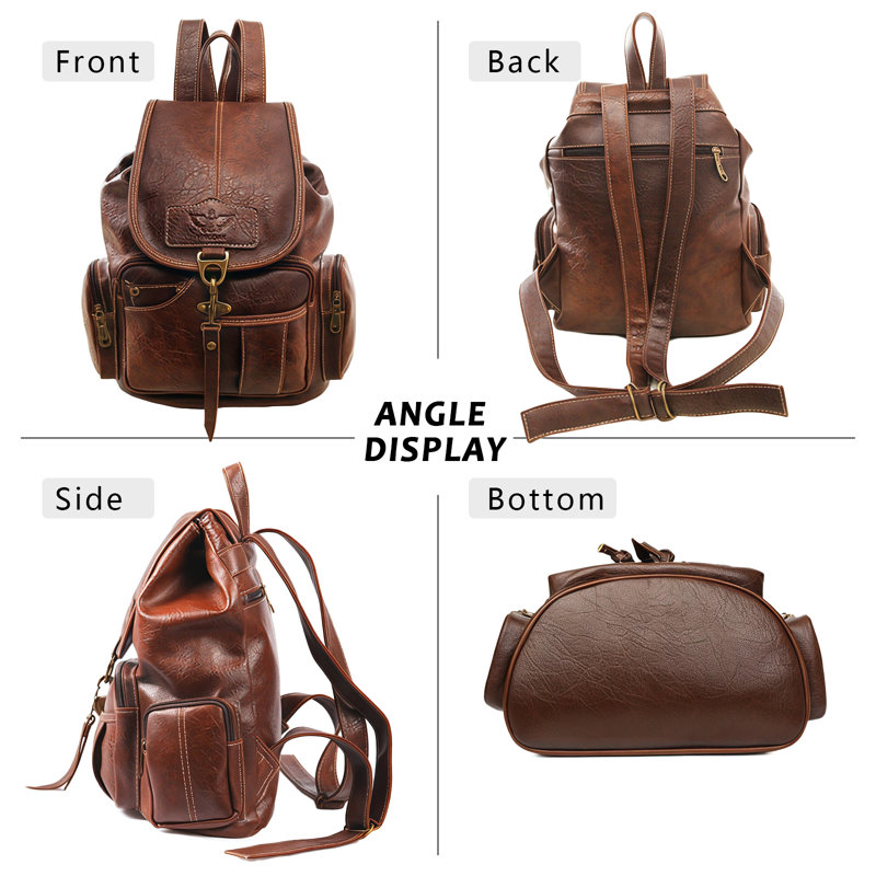 Sac à dos en cuir Pu, Marron foncé