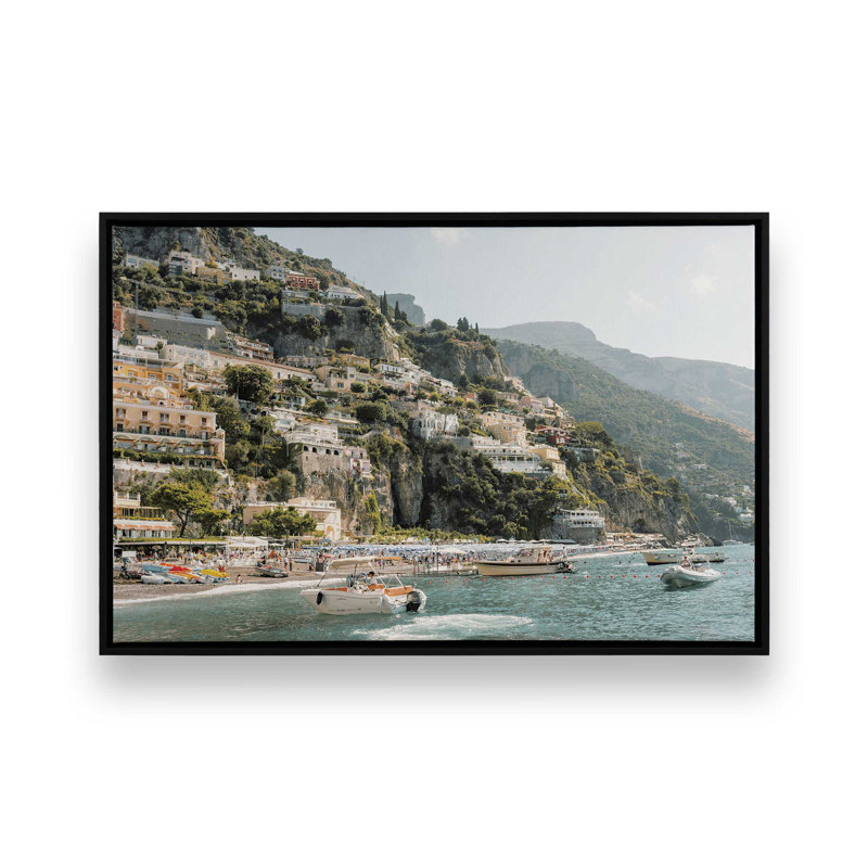 Impression sur toile Nautical Positano, H 24,75 po x l 36,75 po x P 1,75 po, Cadre flottant noir satiné, 1
