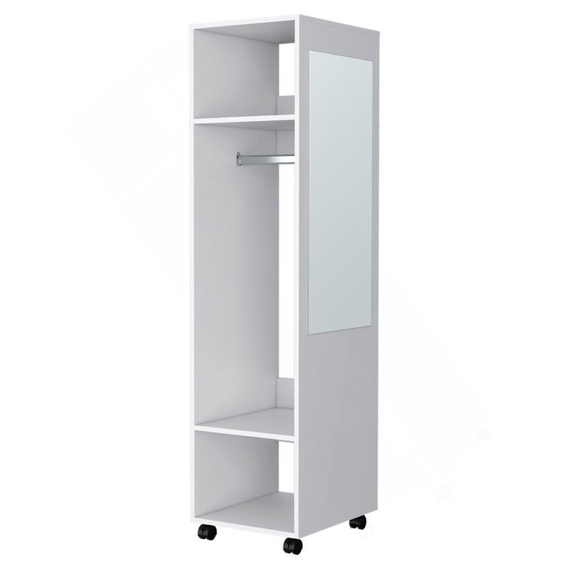 Armoire Benson en mélamine avec miroir et rangement ouvert, Blanc