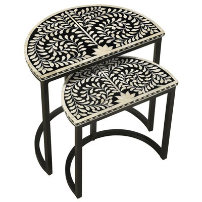Andrene Black and White Half-moon 2-Piece Nesting Tables