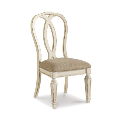 Alyn Dining Side Chairs Set Of 2, Ribbon Back, Distressed White Wood