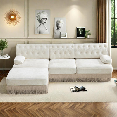 Canapé modulaire 3 places en velours capitonné