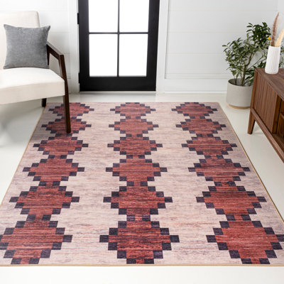 Tapis rouge / ivoire Zed Modern Trellis Kilim