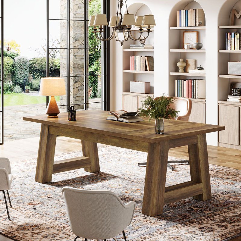 Modern Rustic Executive Desk, Long Computer Desk, Rustic Brown