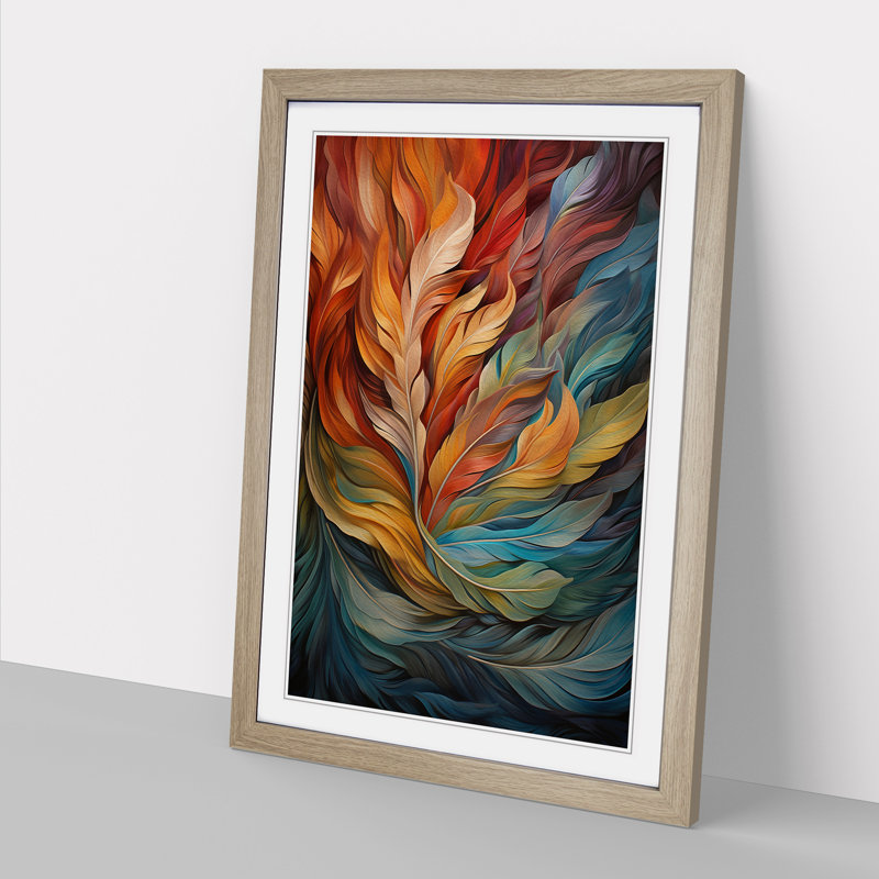 Feather Orphism No.2 - Single Picture Frame Print on Wood, Oak, 64cm H x 46cm W x 2cm D