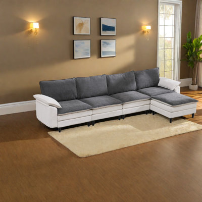 Deep Seat Sectionals Chenille 129.92 Inch Modern Sofa For Home Living