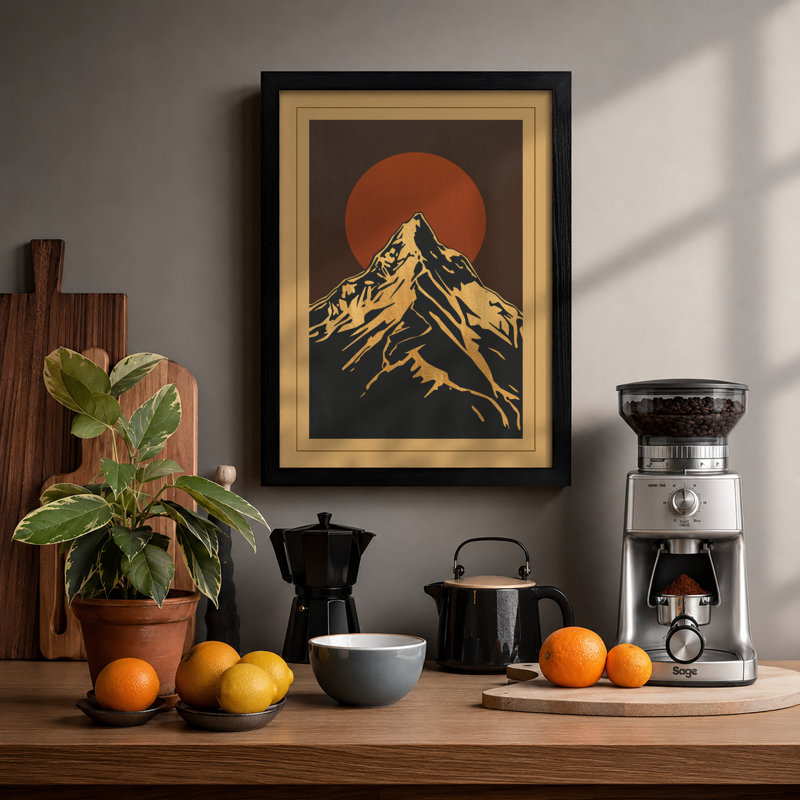 Mountain At Sunrise Japandi - Print, Black, A3 - 42.0 x 29.7 cm
