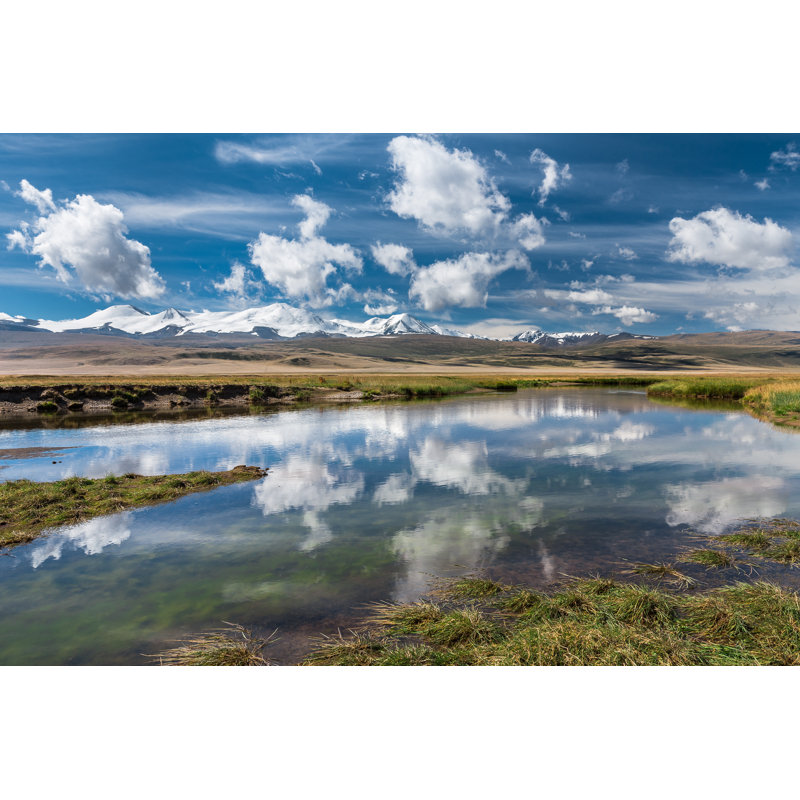 Beautiful Landscape With Snowy Mountains, River, And Blue Sky by Fotoksa - Wrapped Canvas Print, 30cm H x 46cm W x 3.8cm D