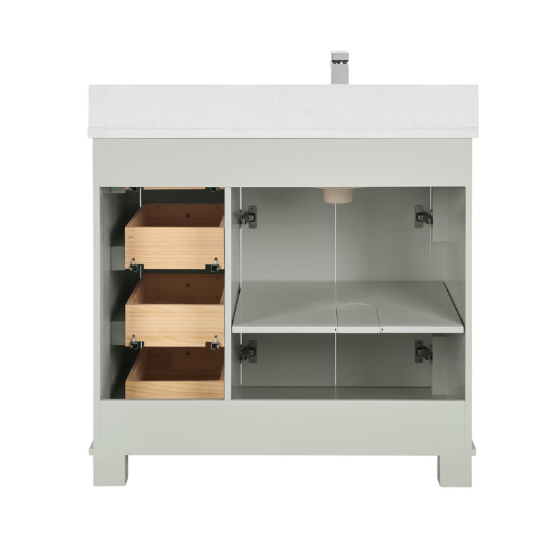 36" Solid Wood Sink Vanity  With 1' Artificial Stone Top, Silver Strand, Polished Chrome