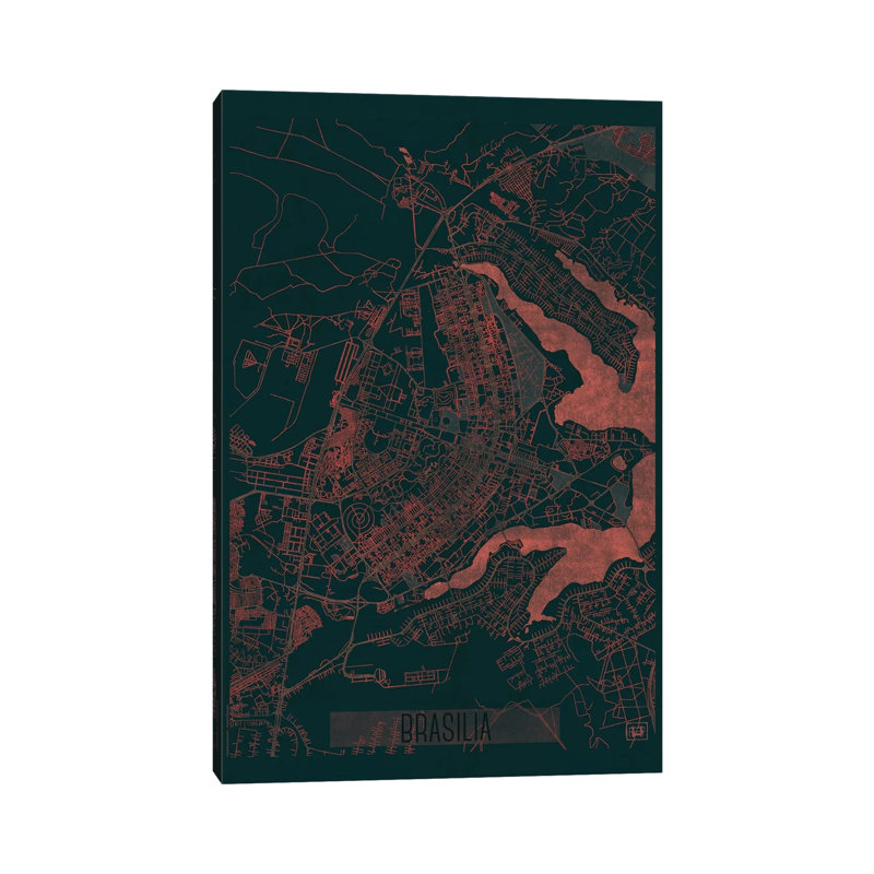 Brasilia Infrared Urban Blueprint Map by Hubert Roguski - Wrapped Canvas Print, 20.32 cm H x 30.48 cm W