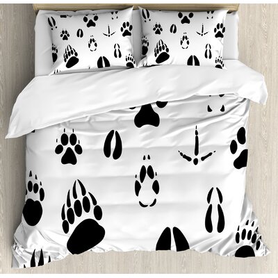 Hunting Set of Wildlife Animal Footprints Hooves Claw Silhouettes Ecology Nature Duvet Cover Set -  Ambesonne, nev_35773_queen