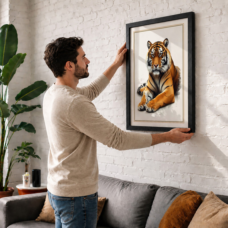 Resting Tiger Rustic - Framed Print, A4 - 29.7 x 21.0 cm, White