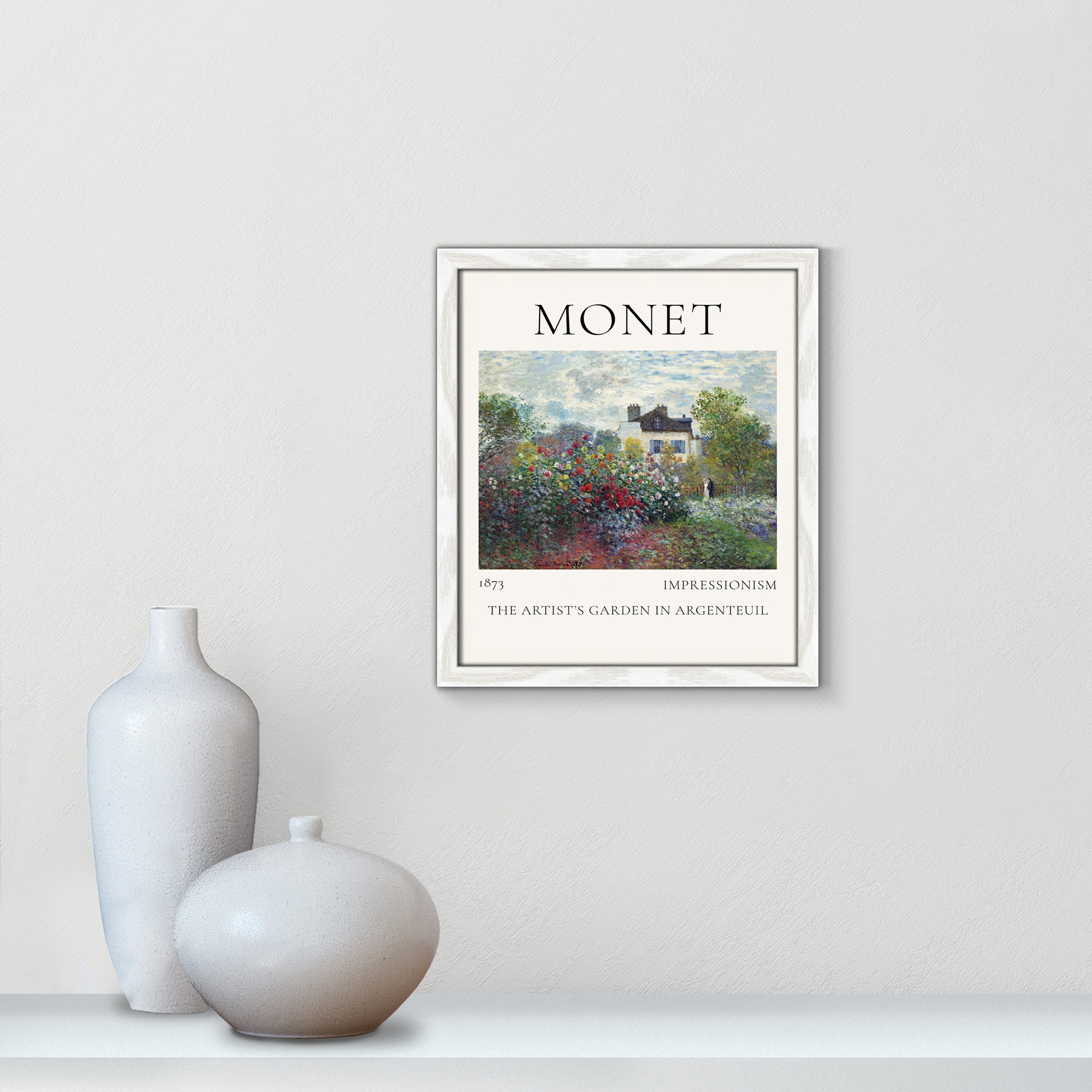 Artists Garden in Argenteuil Print by Claude Monet, No, White Single Picture Frame, 15" H x 13" W x 0.75" D