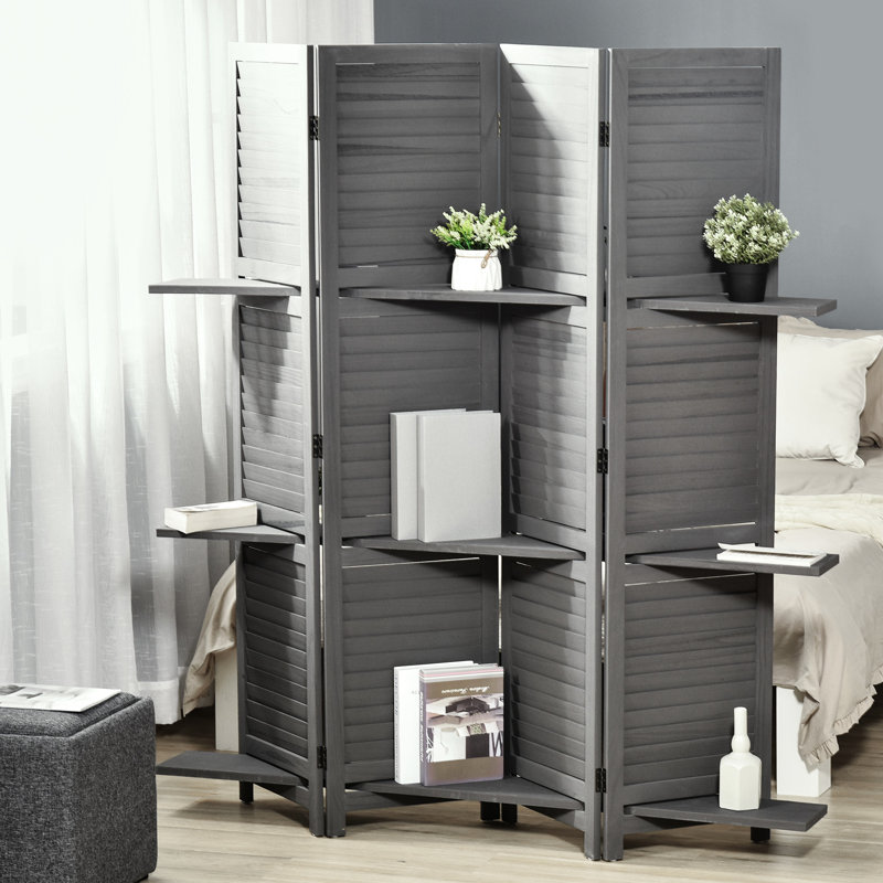 Cloisons de 5,6 pi avec cloisons d'intimité avec rangement, gris pour chambre / bureau, cloison en bois rustique, tablettes de rangement