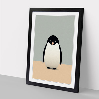 Penguin Minimalism - Single Picture Frame Print on Wood