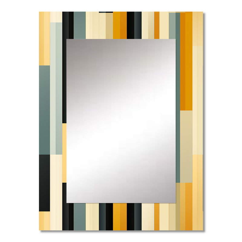 Zaydee, motif de lignes rayées jaunes - décor de miroir mural unique rayé, rayé, grand miroir abstrait, impression d'art en métal