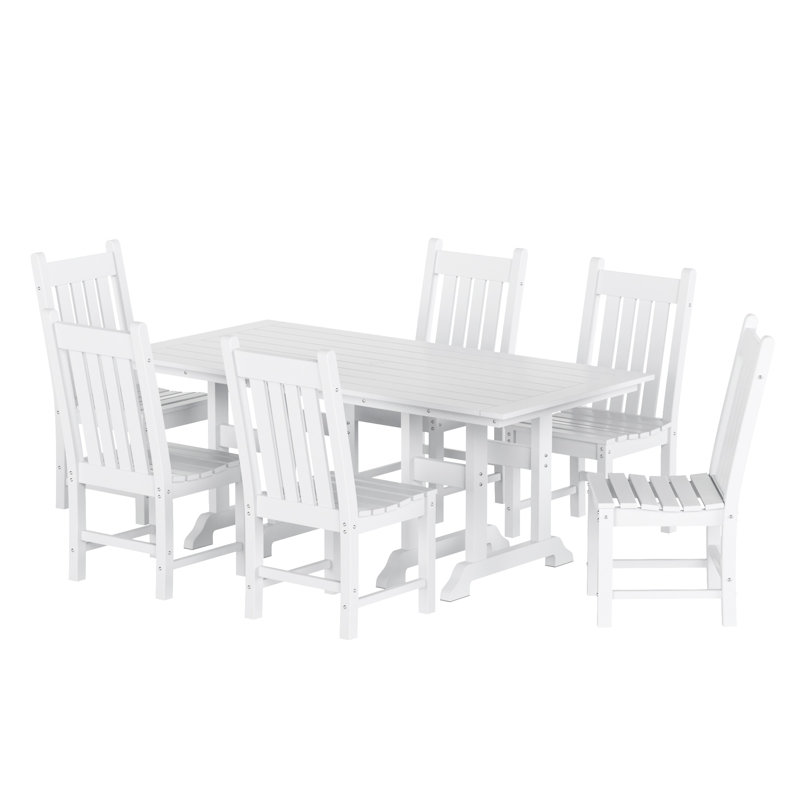 Laguna 6 - Person Patio Dining Set Umbrella Hole Included Rectangular Table, White