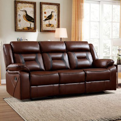 Etherine 84.6" W Vegan Leather Manual Reclining Sofa with Pillow Top Arms