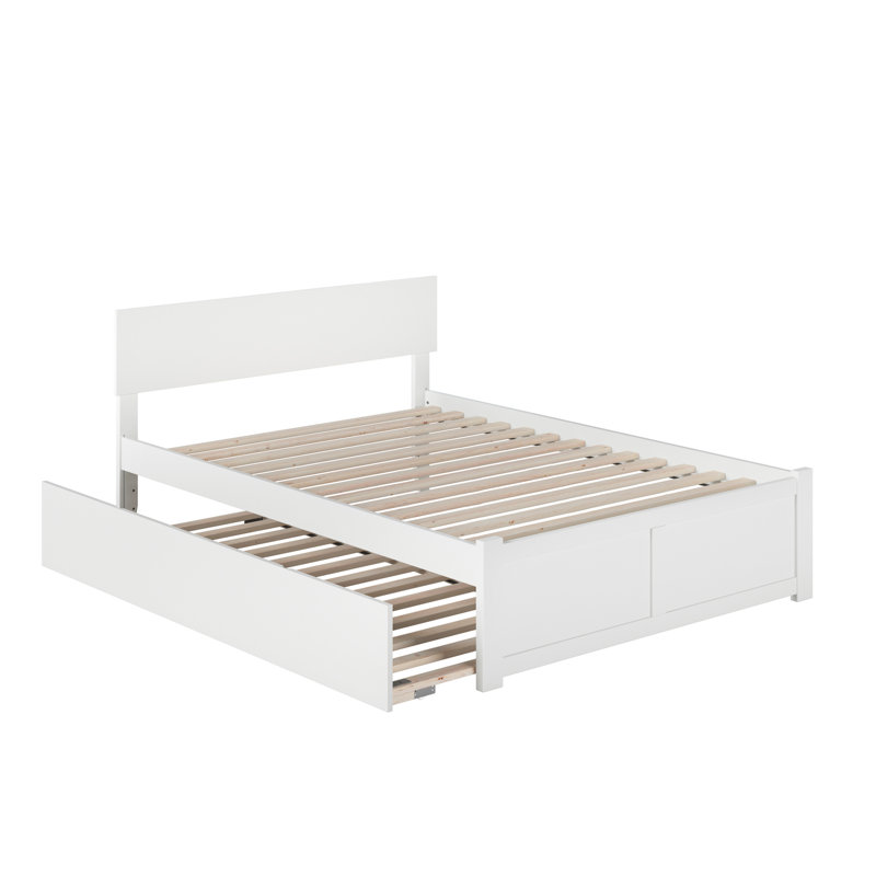 Daurice Solid Wood Platform Bed with Footboard & Full Roll Out Trundle, White