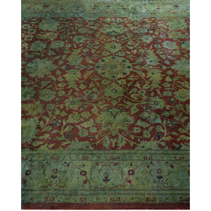 Tapis rouge contemporain en laine noué à la main Haydon 5 pi 1 po x 8 pi 4 po