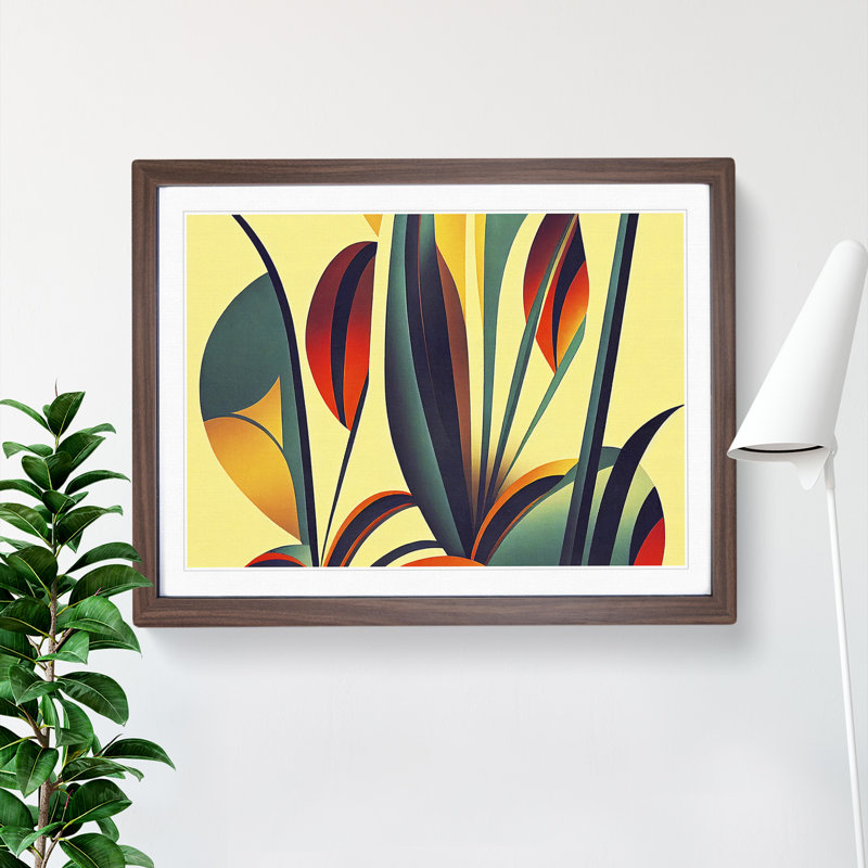 Pleasing Flowers Deco Abstract - Single Picture Frame Print, 46cm H x 64cm W x 2cm D, Walnut Framed