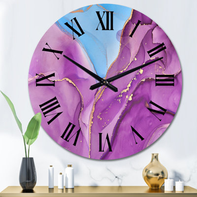 Rose et mauve, art liquide abstrait II - horloge murale moderne