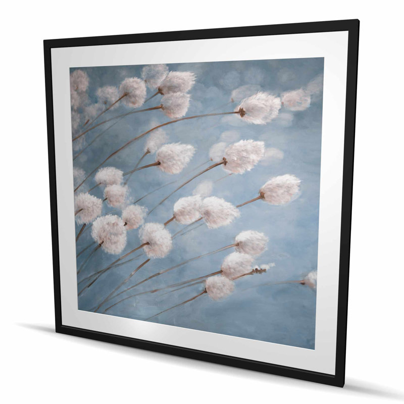 Delicate cotton flowers - Blue Hygge framed matted print