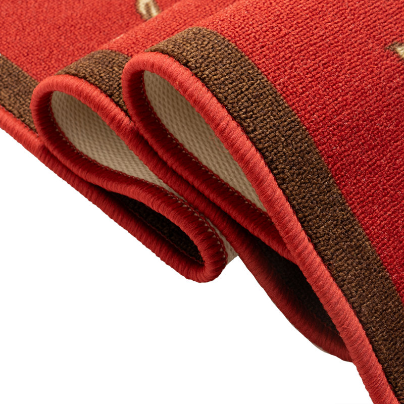 Custom Size Washable Non-Slip Flower Acheson Red Design Low Pile Hallway Runner Rug by Feet, Runner 3' x 18'