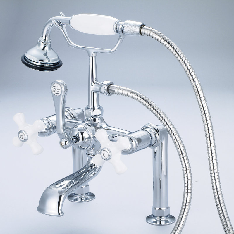 Stonington Deck Tub Spout, Porcelain Cross Handles, Chrome