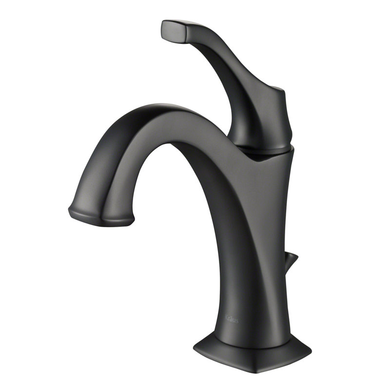 Robinet de lavabo de salle de bain monotrou à une poignée avec bonde et applique pour le comptoir Kraus Arlo, Noir mat