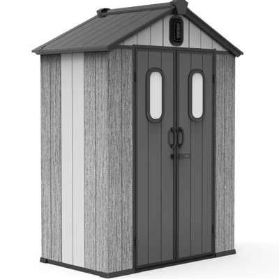 5x3ft Gray Outdoor Resin Storage Structure With Transparent Windows, Louvered Vents, Double Lockable Doors, And Roof - Ideal For Of Sports Garden Items Shed Great Storing Tools Gear