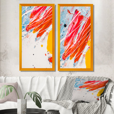«Blue Yellow and Red Color Splatters», ensemble de 2 peintures sur toiles