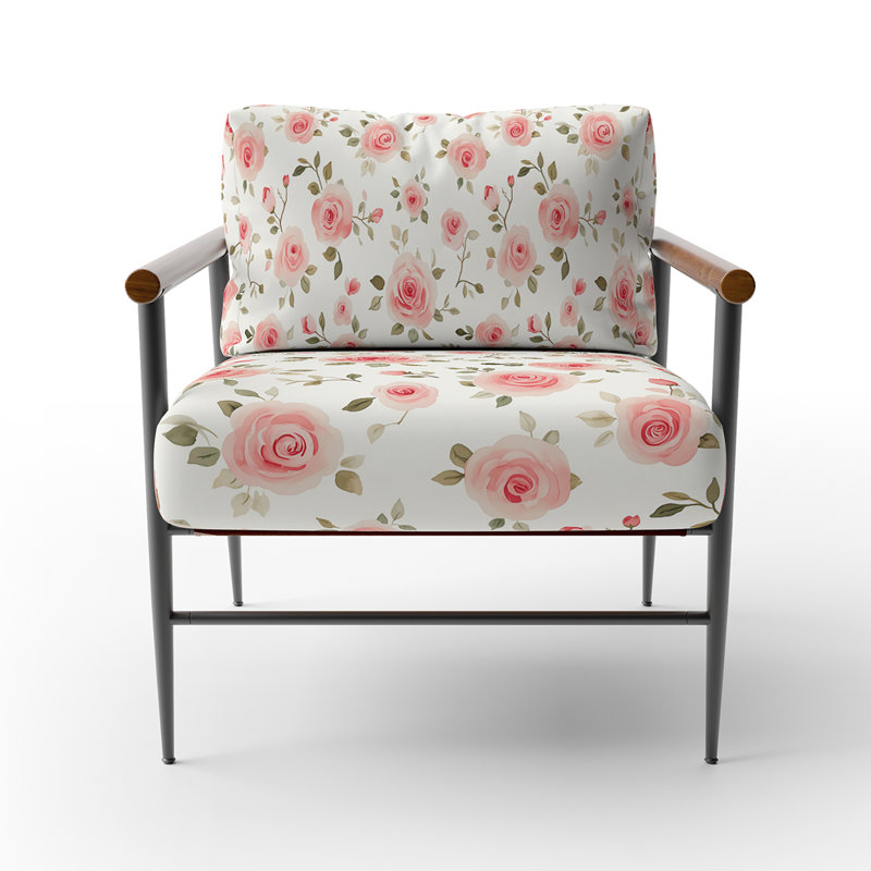 Chaise rembourrée Floral, Bras ronds bruns