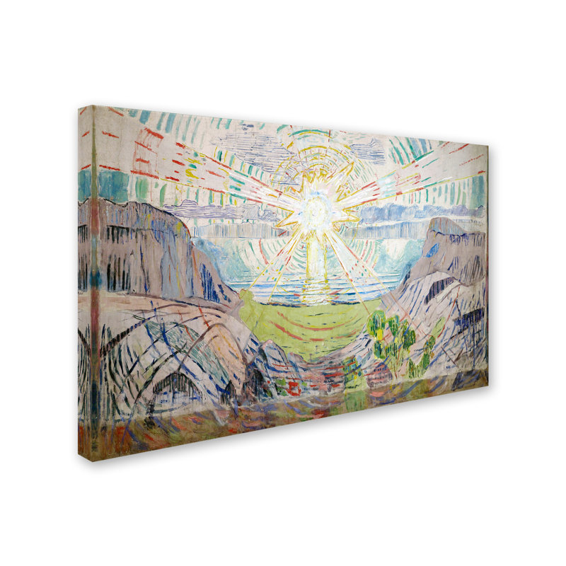Wrapped Canvas Wall Art - Edvard Munch 'The Sun' Wall Art for Living Room, Bedroom, or Office Décor - 30x47, 30" H x 47" W