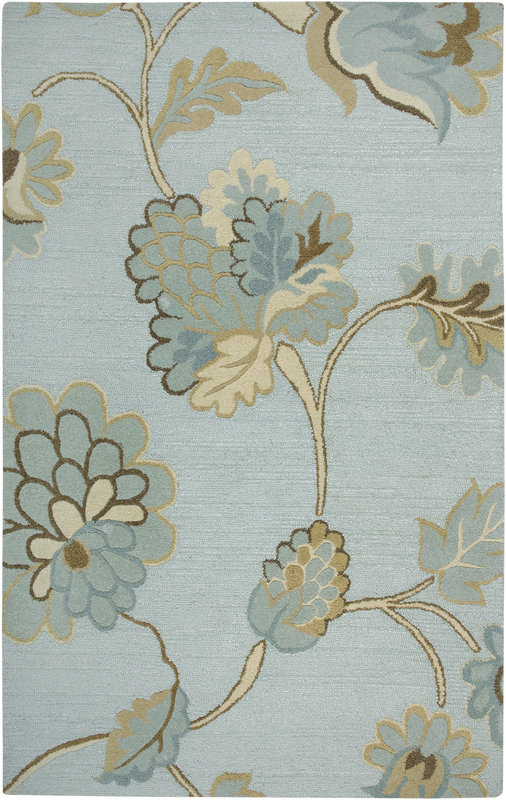Light Blue Hand-Tufted Wool and Viscose Rectangular Area Rug