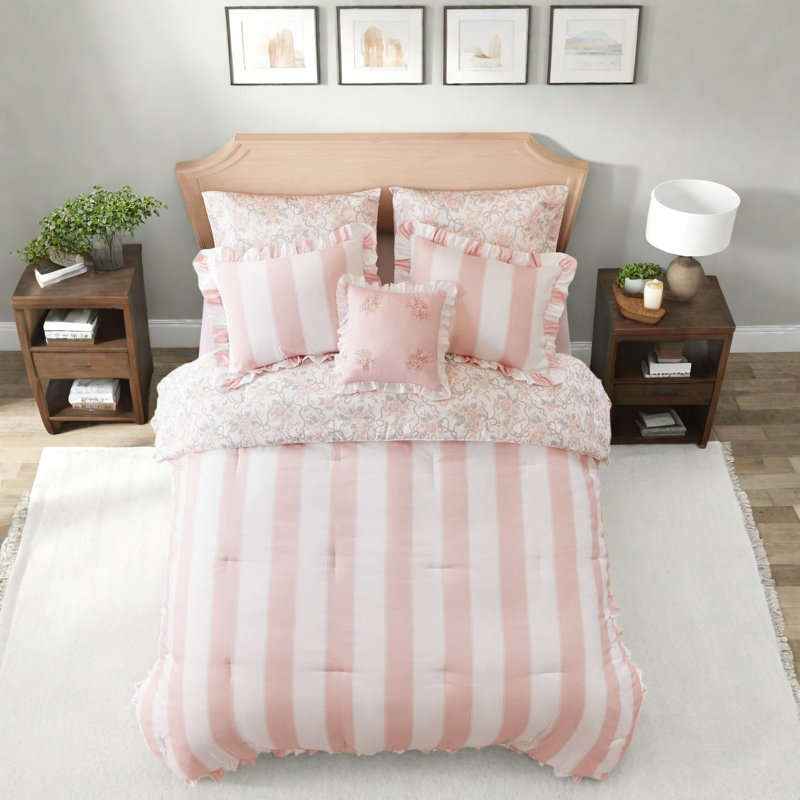 Ensemble de literie rose, ensemble d'édredon simple / simple en microfibre XL, volants modernes