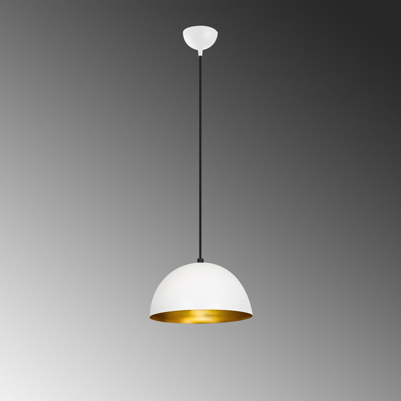 Luminaire suspendu en forme de dôme à 1 lumière Philo, H 47,64 po x l 19,68 po x P 19,68 po, Blanc / doré