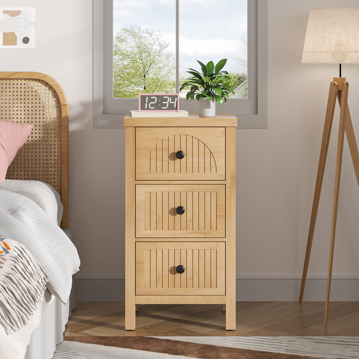 Nightstand with 3 Drawers, Bedside Table Storage for Bedroom Living Room Hallway