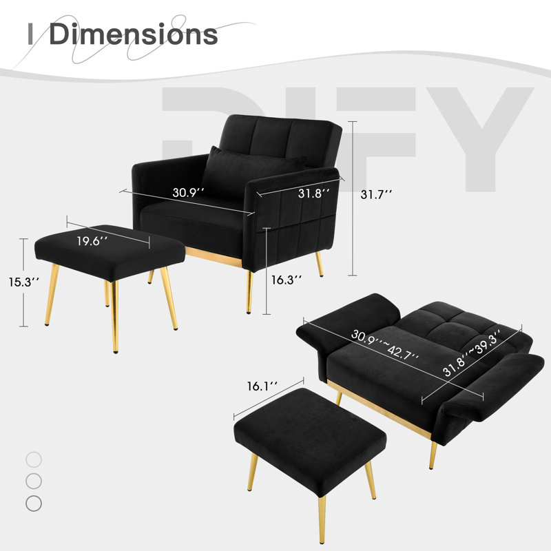 Chaise d'appoint avec repose-pieds, Velours noir