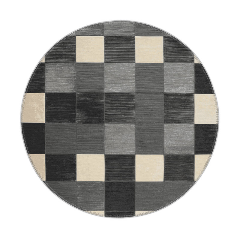 Tapis d'intérieur et d'extérieur à carreaux brun, Rond 5 pi