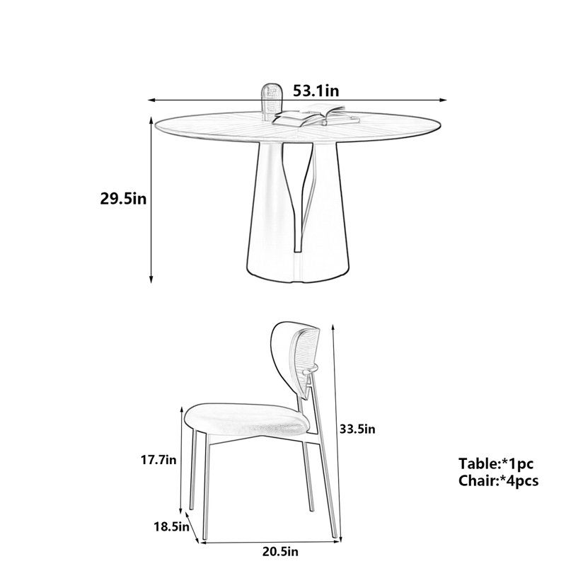 Table de salle à manger Retro Retro, 5, H 29,5 po x L 53,1 po x l 53,1 po