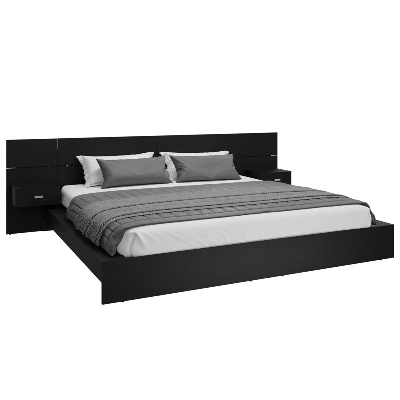 Modern Kaphan Bedroom - Platform Bed with Headboard and Nightstands (2) – Easy Assembly, No Box Spring Required, Black, King