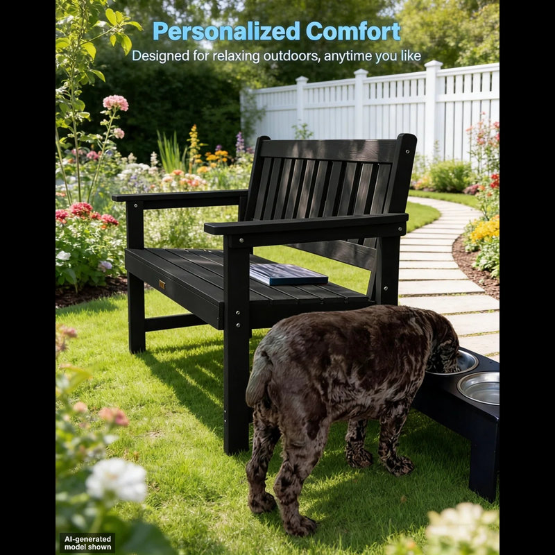 HIPS Outdoor Garden Benches For Indoor Outside Patio Front Porch Backyard Park, Black