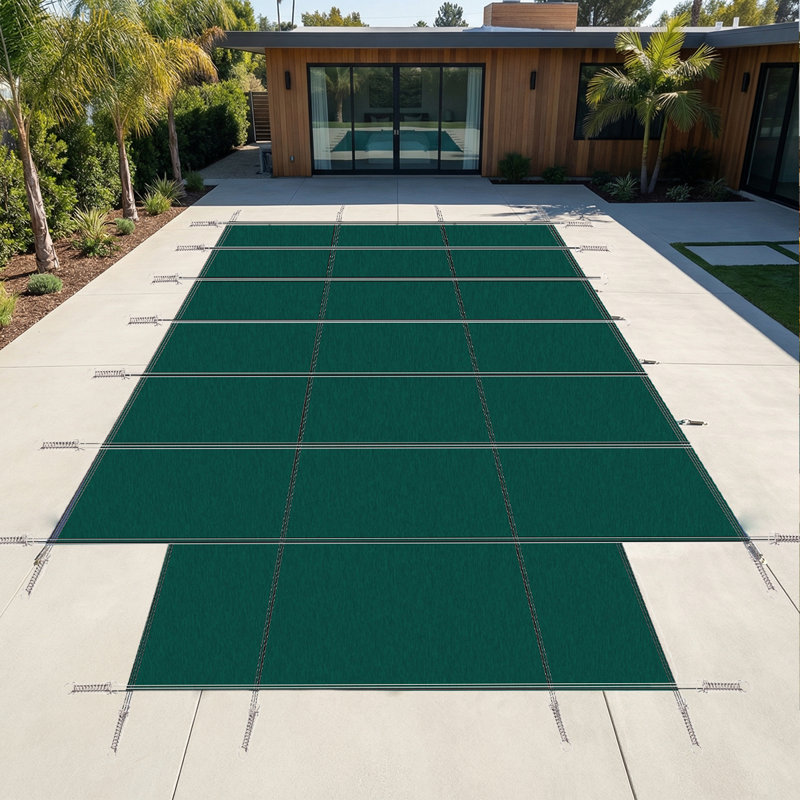 Couverture de sécurité durable pour piscine creusée - couverture en filet d'hiver 16 x 32 pi avec trousse de quincaillerie complète
