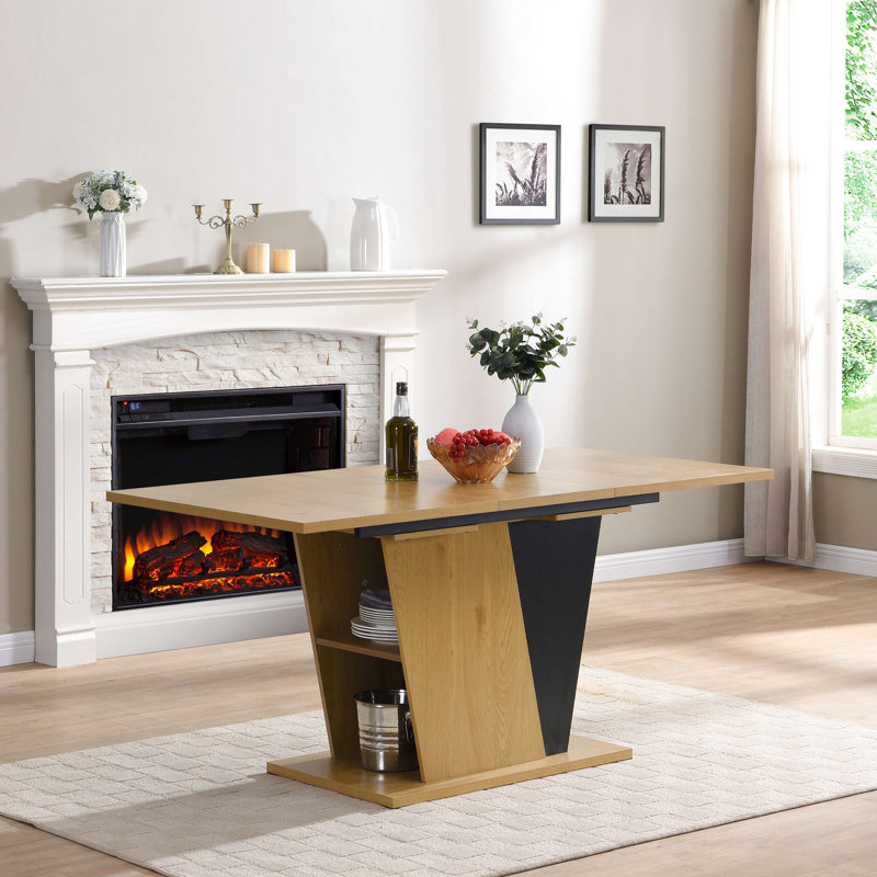 Table extensible de 61,59 pouces avec rangement, style moderne en bois. Structure et base en métal. Plateau de table réglable pour la cuisine, le bureau. Conception fonctionnelle. Et maison, salle à manger, look classique