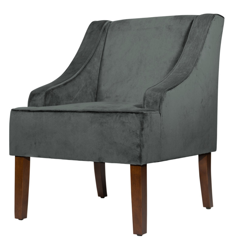 Daryann 63.5Cm Wide Upholstered Velvet Armchair, Bella Gunmetal Performance Velvet, Dark Walnut