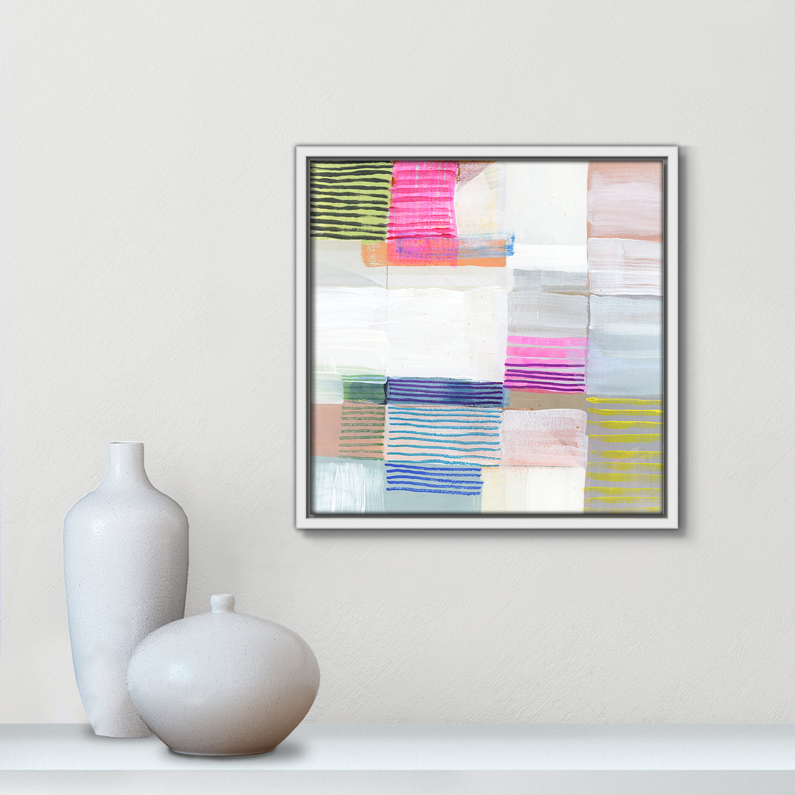 Clarendon "Bright Net II" Painting by Cartissi, 13.5" H x 13.5" W x 2" D, White Framed