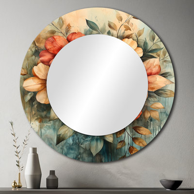 Farmhouse Wreath Spiral Of Petals I - décoration murale miroir floral - imprimé sur métal