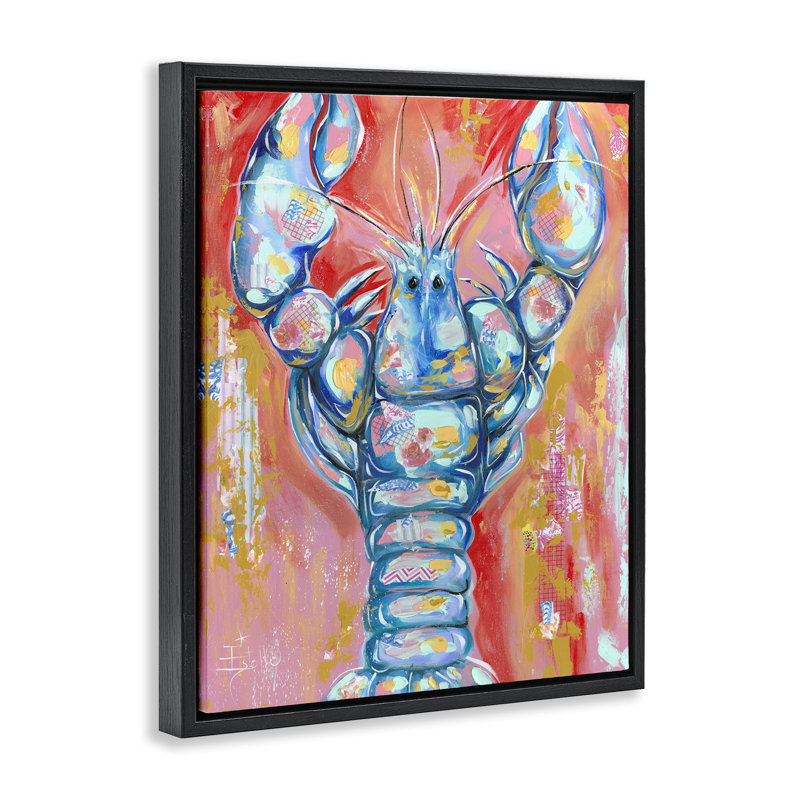  Art mural abstrait en toile de homard par Estelle Grengs, Cadre flottant noir de jais, H 21 po x l 17 po